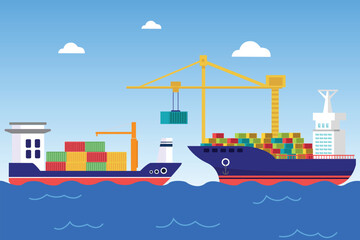 International logistics and cargo delivery concept. Colored flat vector illustration isolated.