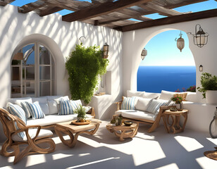 Greek style patio on a sunny day