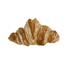 Croissant. French puff flaky bakery dessert. Watercolor illustration hand painted isolated on white background for menu