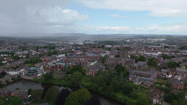Aerial view of Hereford, city in Herefordshire, England