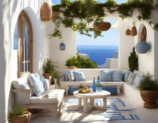 Greek style patio on a sunny day