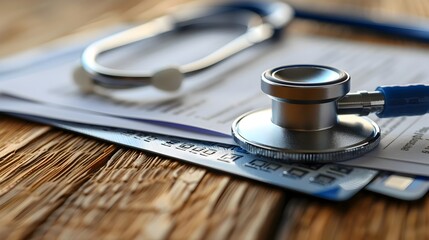 Medical Insurance Card With Stethoscope and Health Documents Insurance Concept