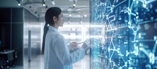 Scientist Analyzing Data on Interactive Screen