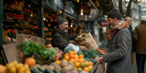 Cheerful Street Vendor Running a Small Farm Market Business