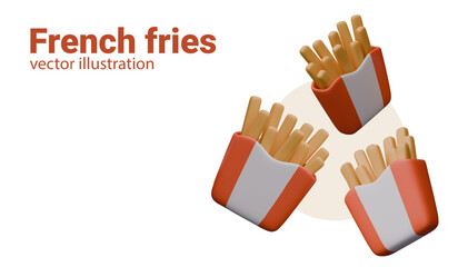 Paper bags with French fries. Fried potato sticks in unbranded packaging