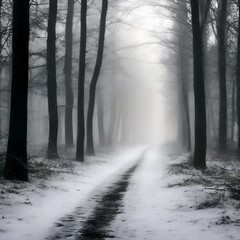 Fototapeta premium Abstraktion Schneebedeckte Straße im Wald. Abstrakter Hintergrund für Design 1.