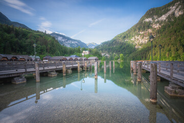 Passenger boat station, pier or dock on Konigsee lake in Berchtesgaden, Germany