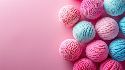 Fototapeta premium Refreshing pastel ice cream balls, pastel color background with copy space
