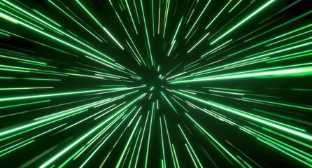 Obraz premium Green laser rays moving fast, speed lines