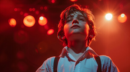 Young male performer in a confident stance, ready to showcase his theatrical talents on stage