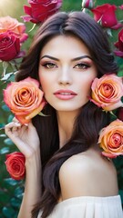Beautiful woman with roses