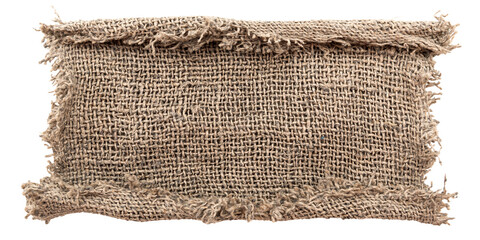 Burlap texture. A piece of torn burlap on a white background. Canvas. Packing material