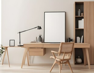 Mockup poster frames on the wall of the bedroom. Modern Interior mockup. Apartment background. Modern Japandi interior design. 3D render