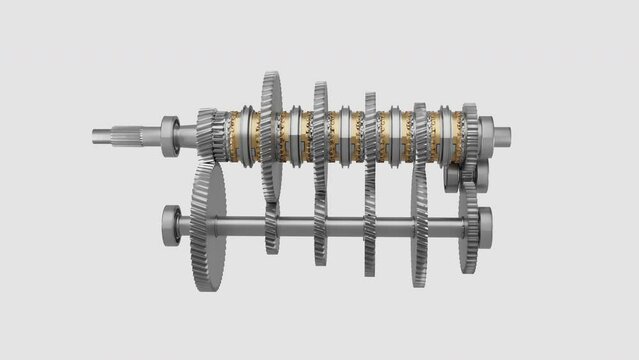 Main Shaft and Counter Shaft in the Gearbox, Synchromesh Gearbox 3D Render, Synchromesh Gearbox, Functioning of Car Gearbox