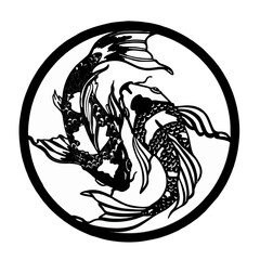 Koi carp fish design featuring the Yin Yang symbol in black vector art.