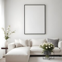 Frame mockup, ISO A paper size. Bedroom poster mockup. Modern interior design. Living room Interior mockup with house background. 3D render