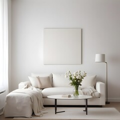 Frame mockup, ISO A paper size. Bedroom poster mockup. Modern interior design. Living room Interior mockup with house background. 3D render