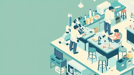 Obraz premium Isometric illustration of a modern laboratory with scientists working