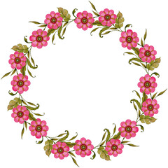 Fototapeta premium Beautiful watercolour wreath with pink flowers and green leaves
