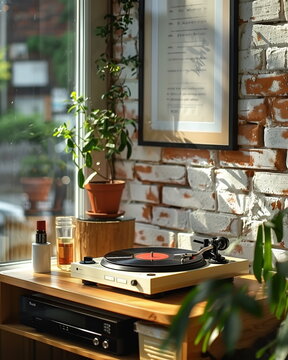 a corner of turntable in living room