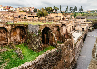 The ruins of the ancient city of Herculaneum, located at the foot of Mount Vesuvius.	
