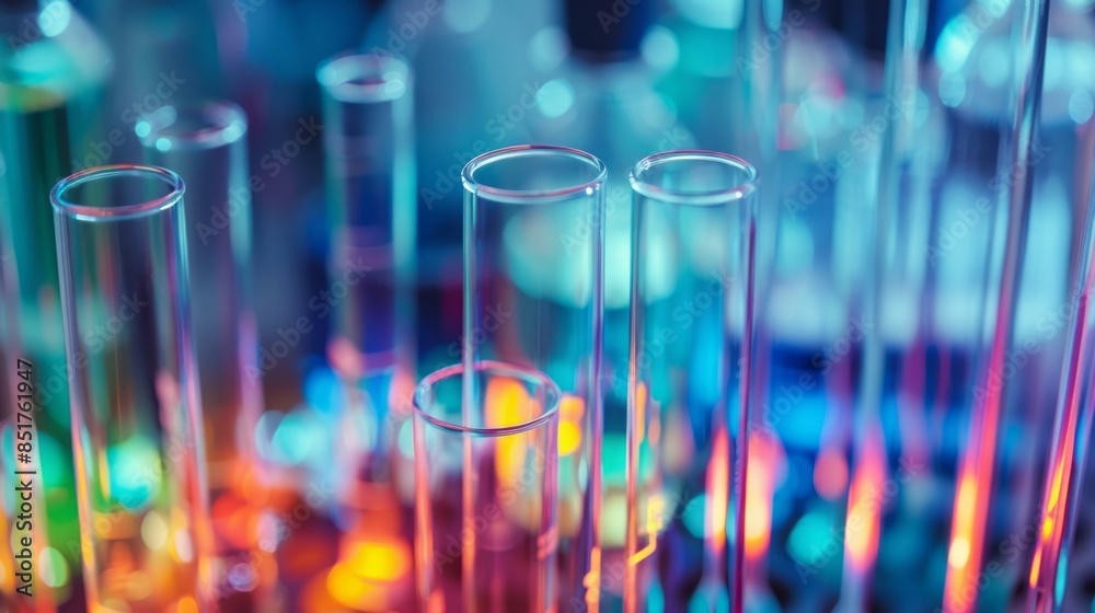 Wall mural colorful laboratory experiment. test tubes filled with colorful liquids in a science lab, creating a