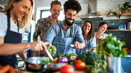 Naklejka premium Unity and happiness as family members collaborate on a meal preparation