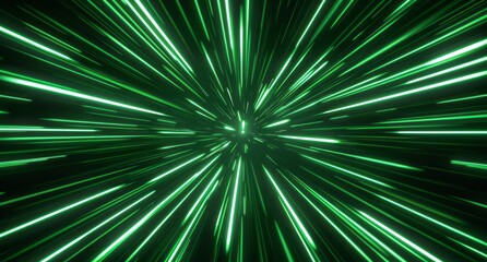 Fototapeta premium A burst of green light speed lines, perfectly symmetrical, creating a sense of fast motion and energy
