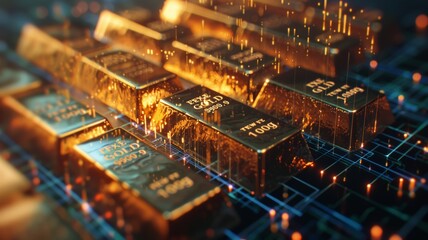 Obraz premium Graph of gold stocks soaring.