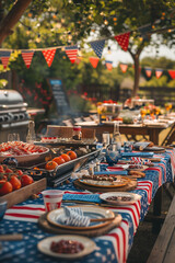 Outdoor Table Set for 4th of July BBQ with American Flag Decorations
