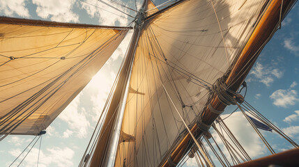 Fototapeta premium Sailboat cruising with sails inflated by wind