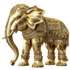 Ornate Golden Elephant, isolated on transparent