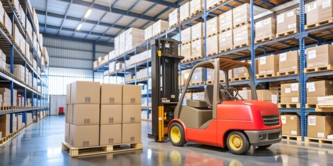 Product Distribution Center - Shelves with Cartons, Pallets, and Forklifts