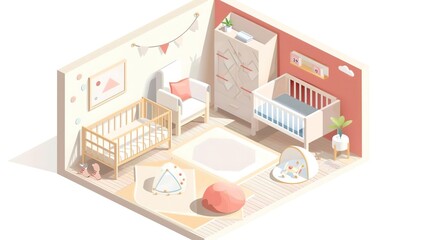 Obraz premium Isometric illustration of a cozy and stylish nursery room.