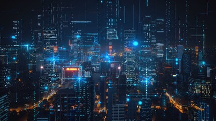 Abstract AI visualizations overseeing smart city advancements and technological integration