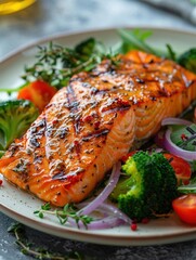 An elegant presentation of grilled salmon fillet on a plate