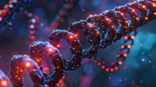 Abstract DNA plexus structure with blue, green helix. Science concept, experiments, research.