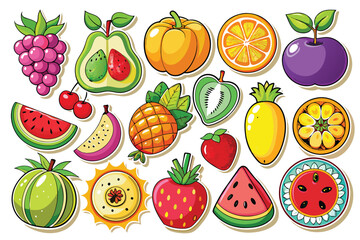 colorful abstract vector of fresh fruit. logo set bundle.
