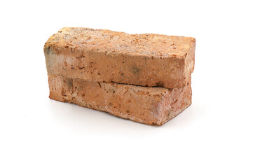 Solid clay bricks used for construction,Old red brick isolated on white background.