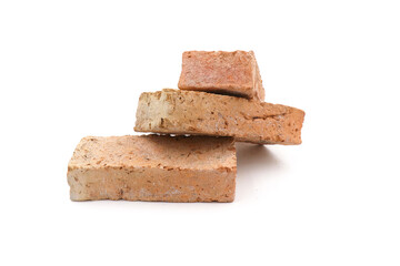 Solid clay bricks used for construction,Old red brick isolated on white background.