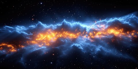 Fototapeta premium Cosmic Nebula With Blue and Orange Flames