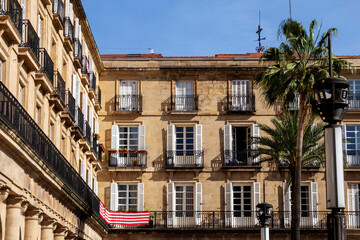 Plaza Nueva building promenade square in central Bilbao city. Beautiful Mediterranean architecture.. Basque  Country