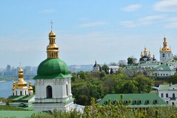 Kyiv, Ukraine. Temples, churches of Kyiv Pechersk Lavra. Sunny day. Historical and cultural reserve, historic architecture, downtown of Kyiv. church, temple, cathedral. 