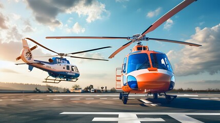 Ambulance Helicopter Providing Rapid Emergency Medical Response and Transport in Outdoor Scene