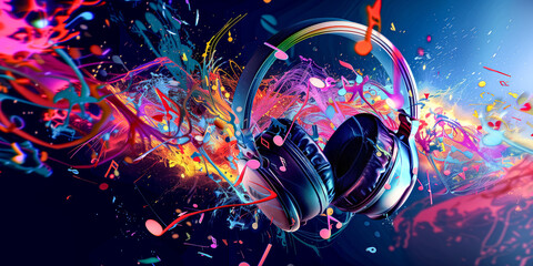 Fototapeta premium Music abstract with headphones wallpaper
