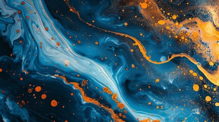 Vibrant blue and orange fluid abstract art