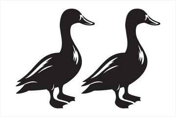 duck and ducklings silhouette vector artwork