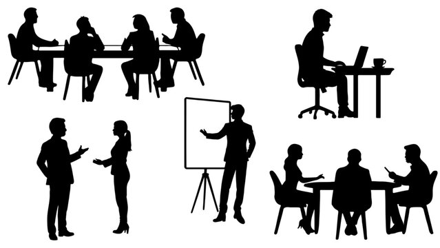 Stylish silhouette set of workplace