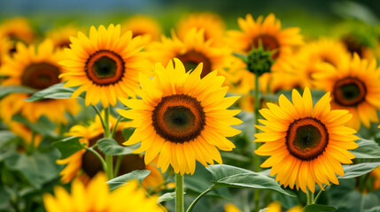 Obraz premium Sunflower wallpaper, several sunflower heads