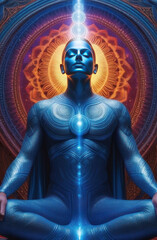Obraz premium Immerse in the futuristic vision of enlightenment with this breathtaking visual of a meditative figure